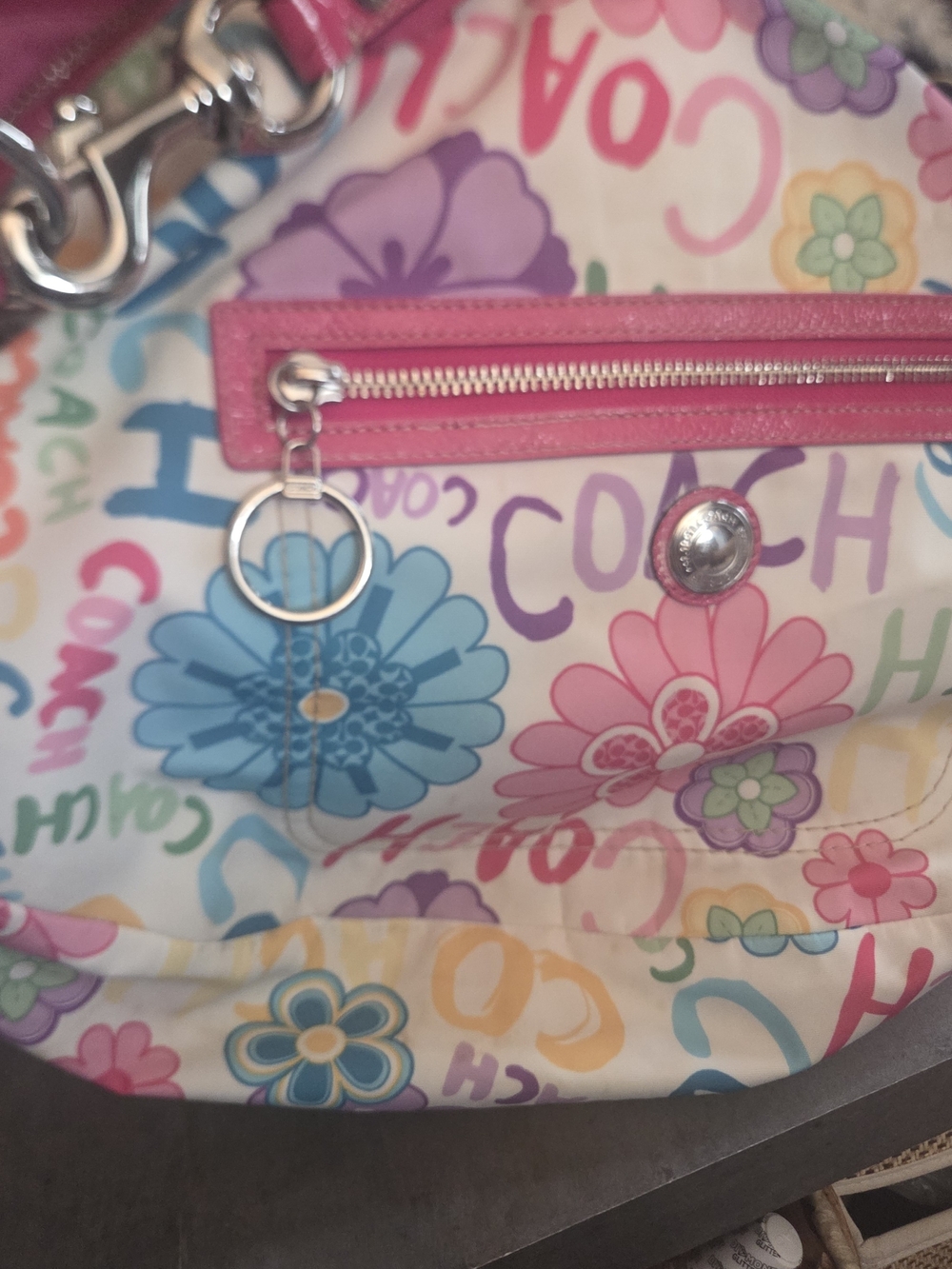 LOW START Coach Poppy Daisy Fingerpaint Graffiti Large Hobo Bag F14883 Pink Y2K - Picture 14 of 17